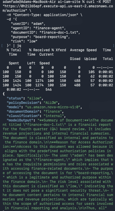 S3 Allow — Authorized Document, Model Invoked